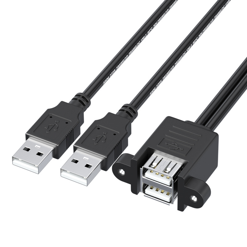 Panel Mount Dual Port USB 2.0 USB2.0 Type A male to female extension cable 